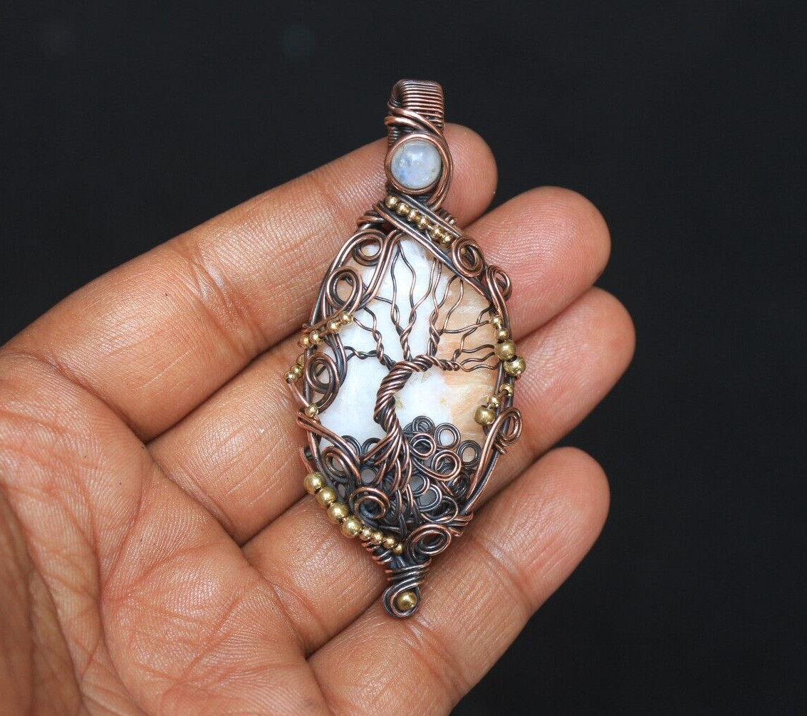 Tree Of Life Pendant Copper Wire Wrap Scolecite Gemstone Pendant Jewelry NK640