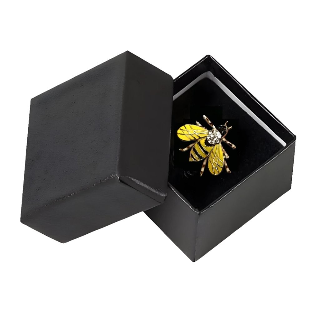 Gold Color Enamel Small Cute Bee Brooch Pin Gold Tone With Clear Crystals