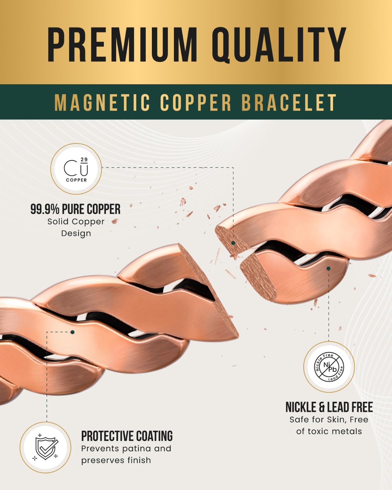 Adjustable Copper Magnetic Bracelet for Men & Women – Twisted Cuff Bangle