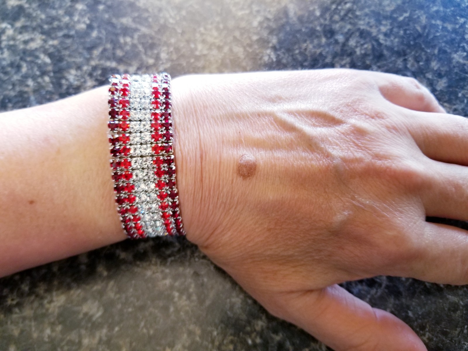 Red Silver Rhinestone Stretch Bracelet Crystal Pageant Prom Drag Jewelry