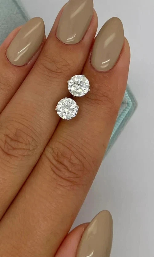 3 Ct Round Cut Lab Grown Diamond Earrings Studs 925 Silver Gift For Women