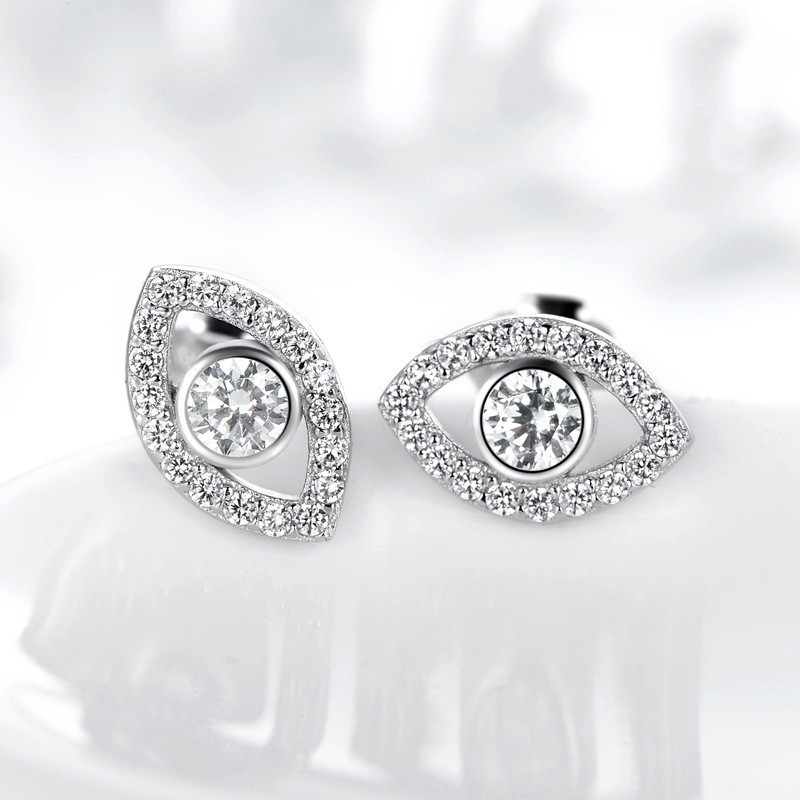 925 Sterling Silver Evil Eye CZ Stud Earrings Lucky Protection Gift for Women