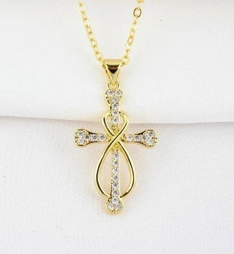 Round Cut Simulated Diamond Cross Women’s Pendant Chain 14k Yellow Gold Plated