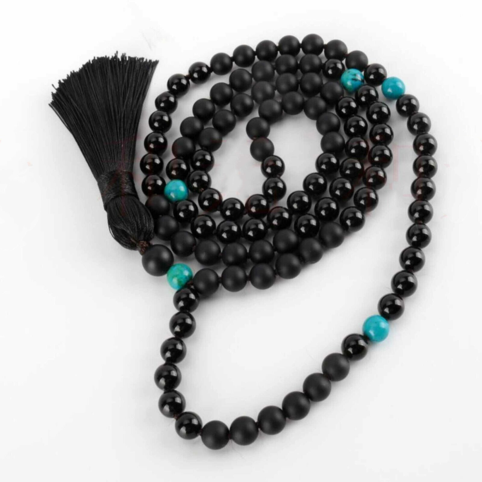 6mm 108 Natural Black Matte Agate Turquoise Knot Necklace Cuff Chakra Bohemia