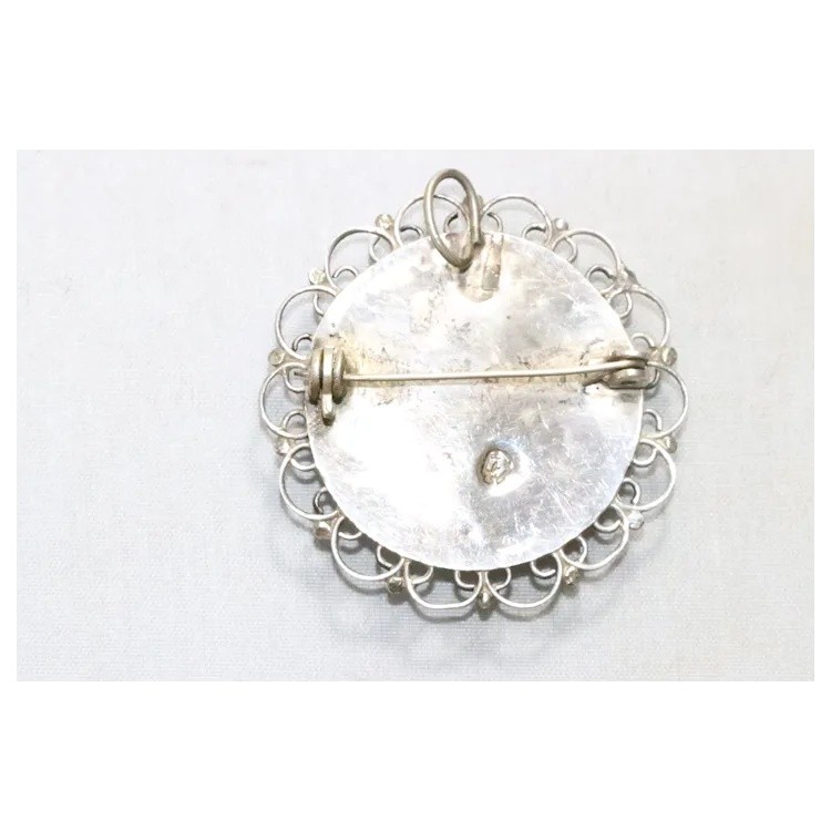 Vintage Sterling Silver Black Onyx Pin Pendant