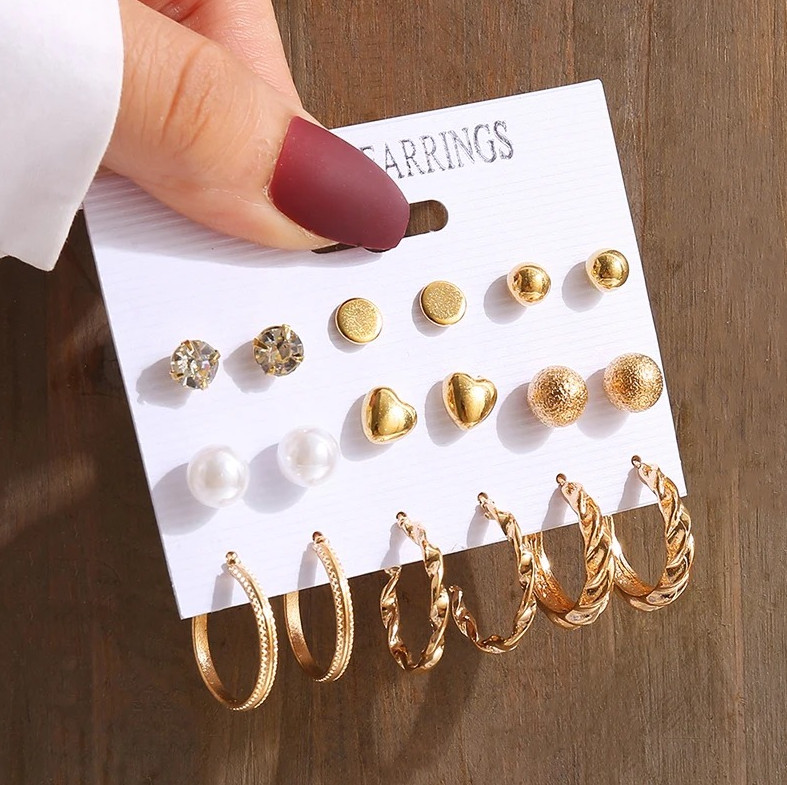 1set Gold Vintage Pearl Earrings Geometric Dangle Drop Earrings for Women – NEW