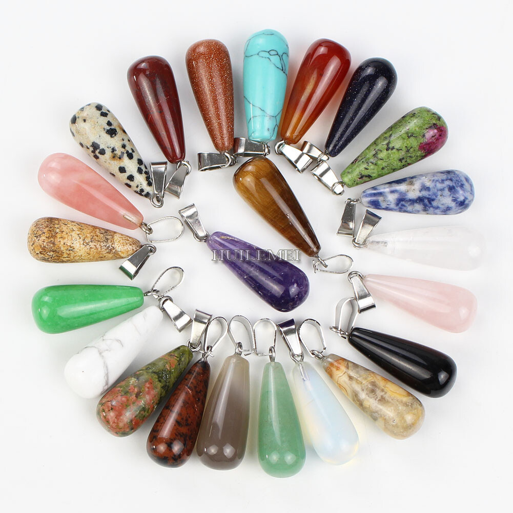 20pcs Mixed Stone Gemstone Water Drop Charms Pendants Beads Reiki Chakra Healing