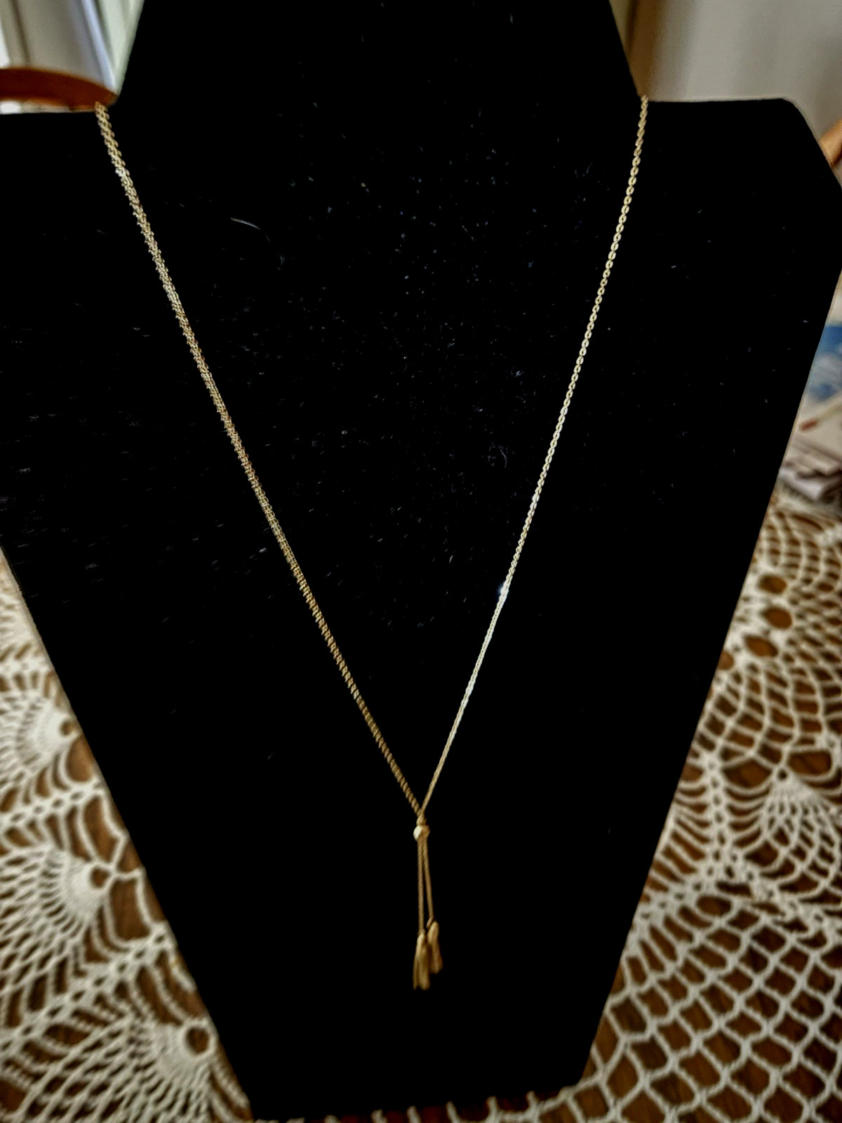 J Crew Lariat Necklace Gold Tone Double Tassel Chain Adj Length Tassel Bead 28″