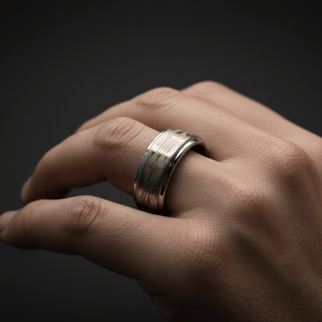 Two-Tone Damascus Style Men’s Band