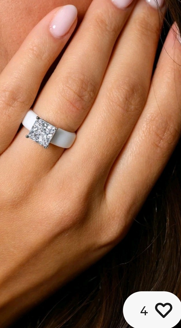 Silicone Ring Size 8, Square Princess cut Simulated Diamond, Bangel