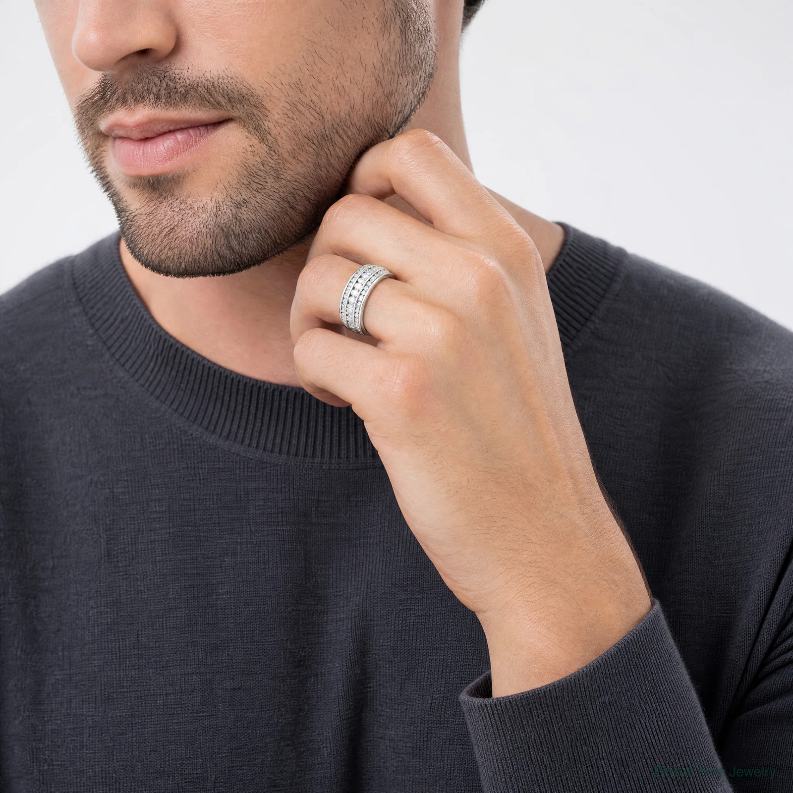 Sterling Silver Rhodium-Plated CZ 3-Row Eternity Ring