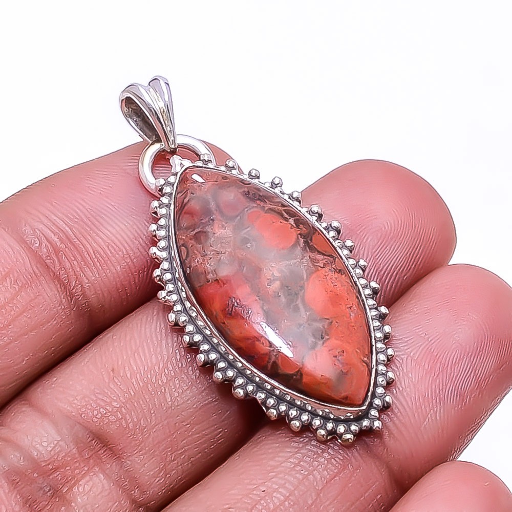 Natural Poppy Jasper -Morgan Hill Gemstone 925 Sterling Silver Pendant 1.76″ P28