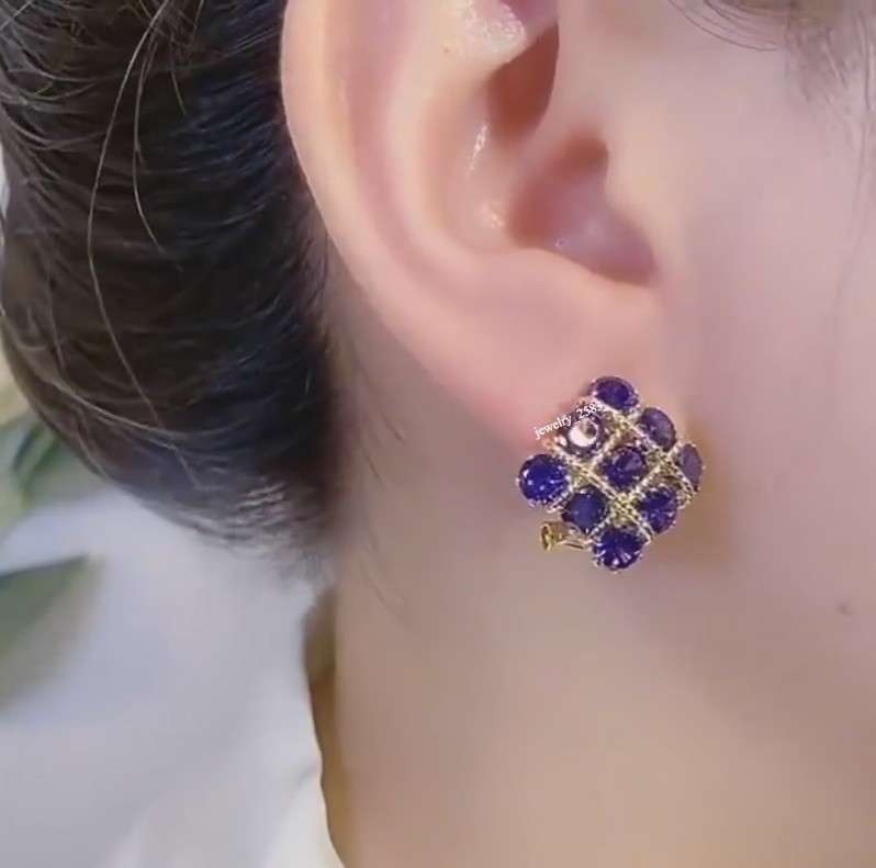 New Arrival Womens Lab Created Tanzanite Box Type Omega Back Earrings 925Silver