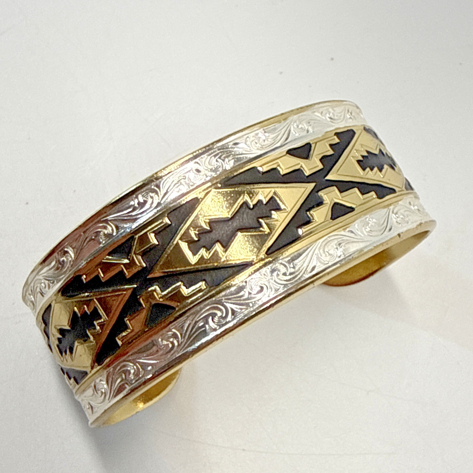 Montana Silversmiths Cuff Bracelet Aztec Southwestern Silver Gold Tone Wide