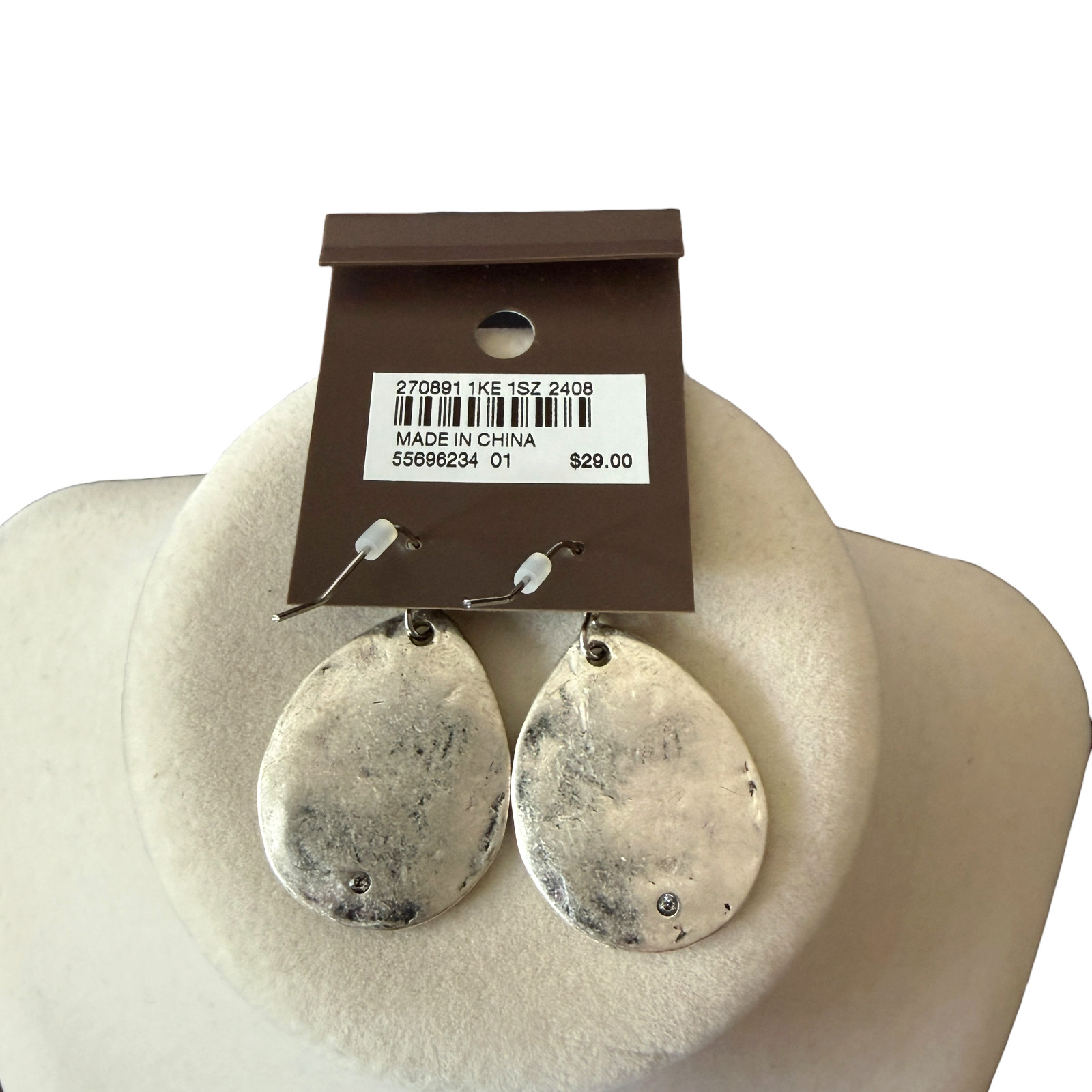 J Jill Hammered Teardrop Dangle Earrings Silver Tone Earth Boho Artisan Classic