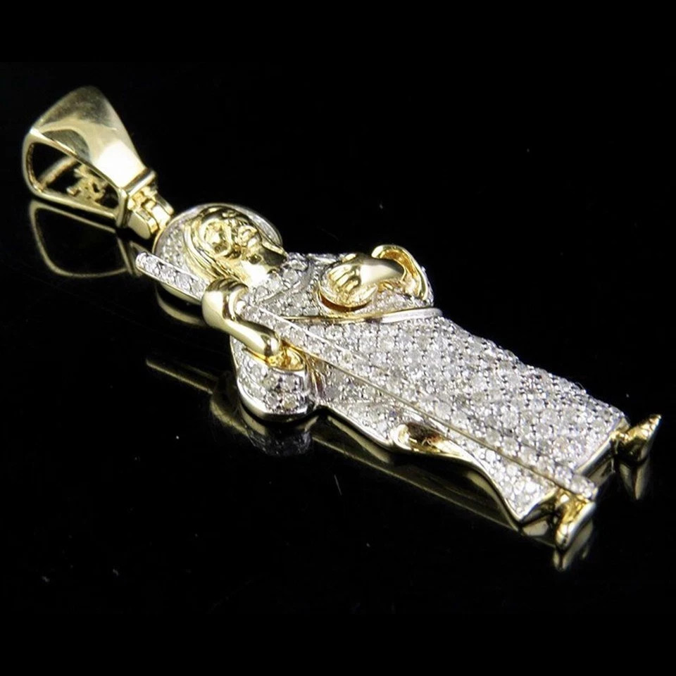 14K Yellow Gold Plated Jesus Shape Charm Pendant 2.50 Ct Round Simulated Diamond