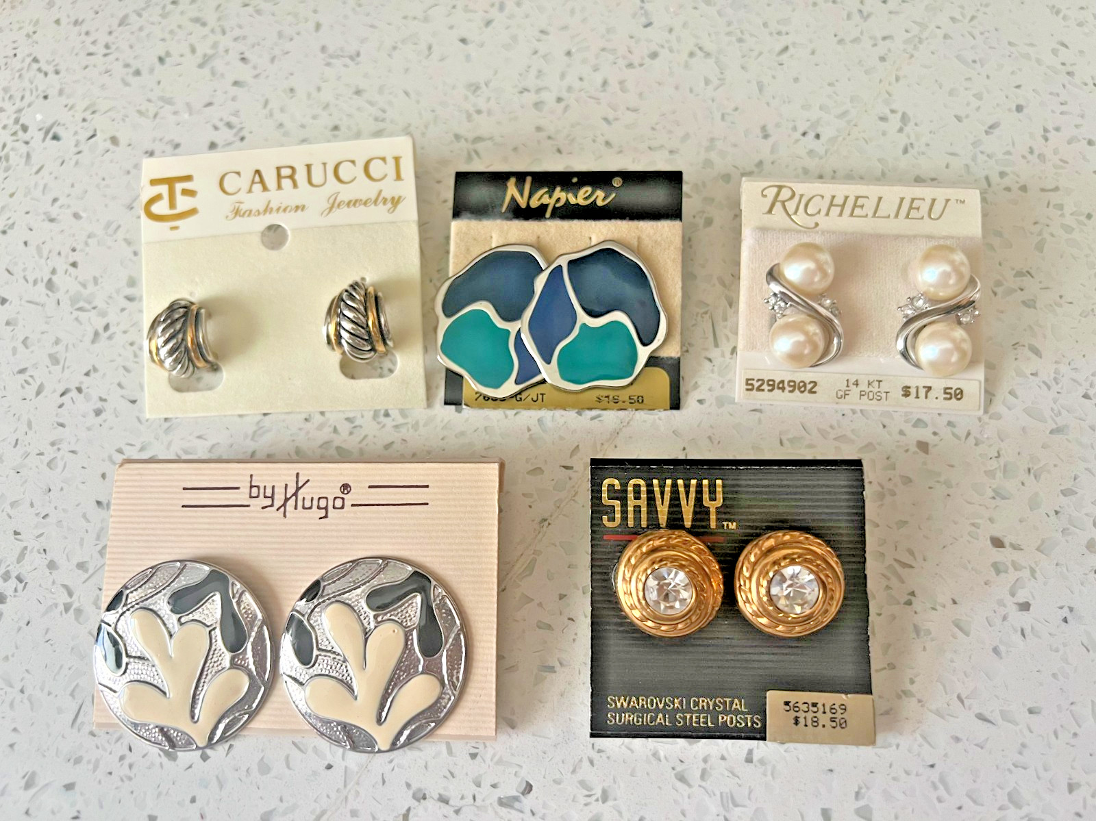 Lot Of 5 Hoops And Studs, Mixed Brands, Pierced Earrings New in Original Card