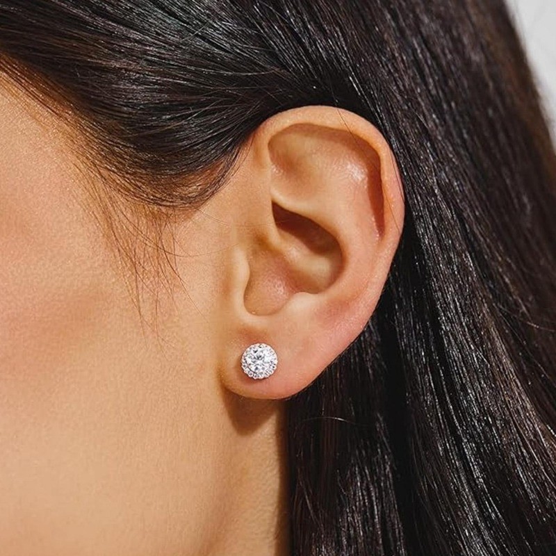 Women’s Zircon Stud Earrings Hypoallergenic Copper Ear Studs Jewelry Gift Idea