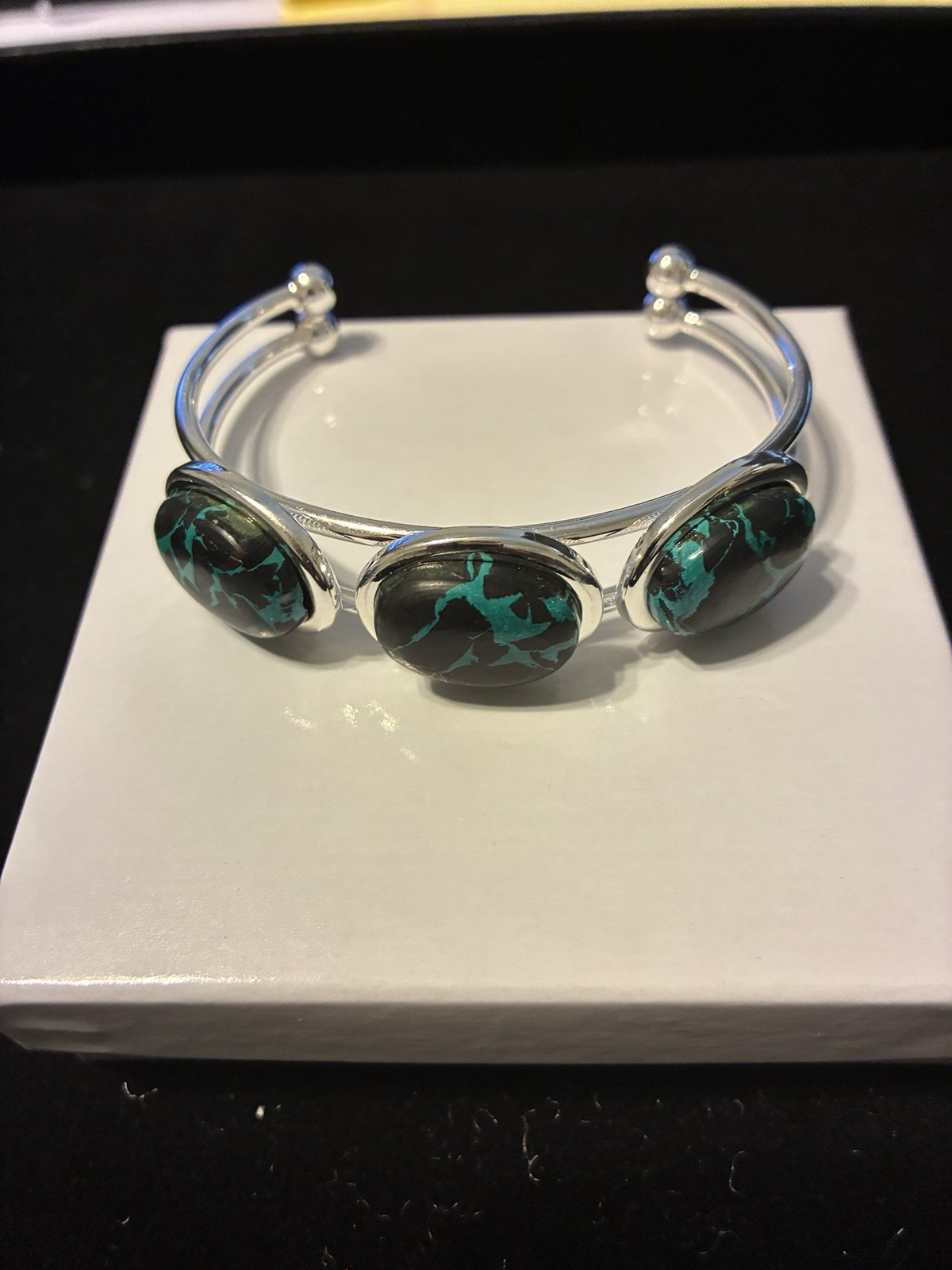 NEW! | Black Jack Turquoise Cuff | 3, 18×13 Ovals | Silver Plated