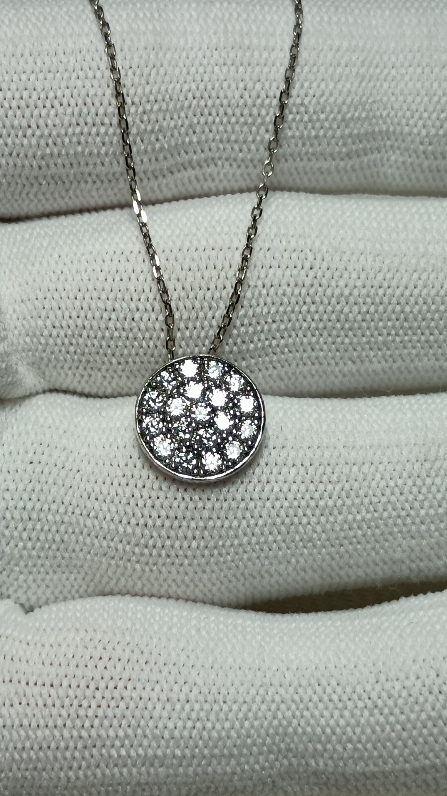 Vintage Sterling Silver Cubic Zirconia Round Pave Cluster Pendant Chain Necklace