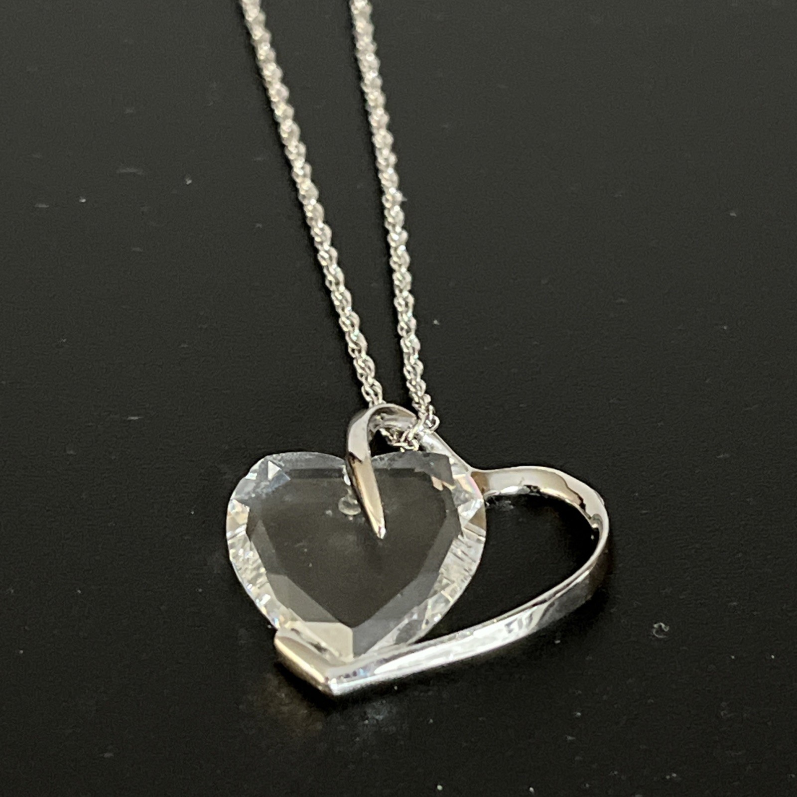 VTG 70’s Gorham Sterling Silver Hearts & Faceted Crystal Heart Pendant Necklace
