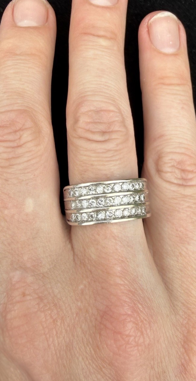 14k White Gold Band Ring w/1.00 Karat Diamond 3- Row Channels