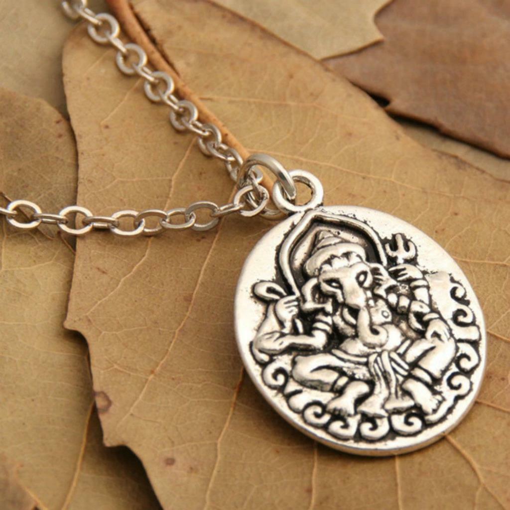 GANESHA NECKLACE 1″ Double Sided Pendant 20″ Chain Hindu Elephant God Symbol NEW
