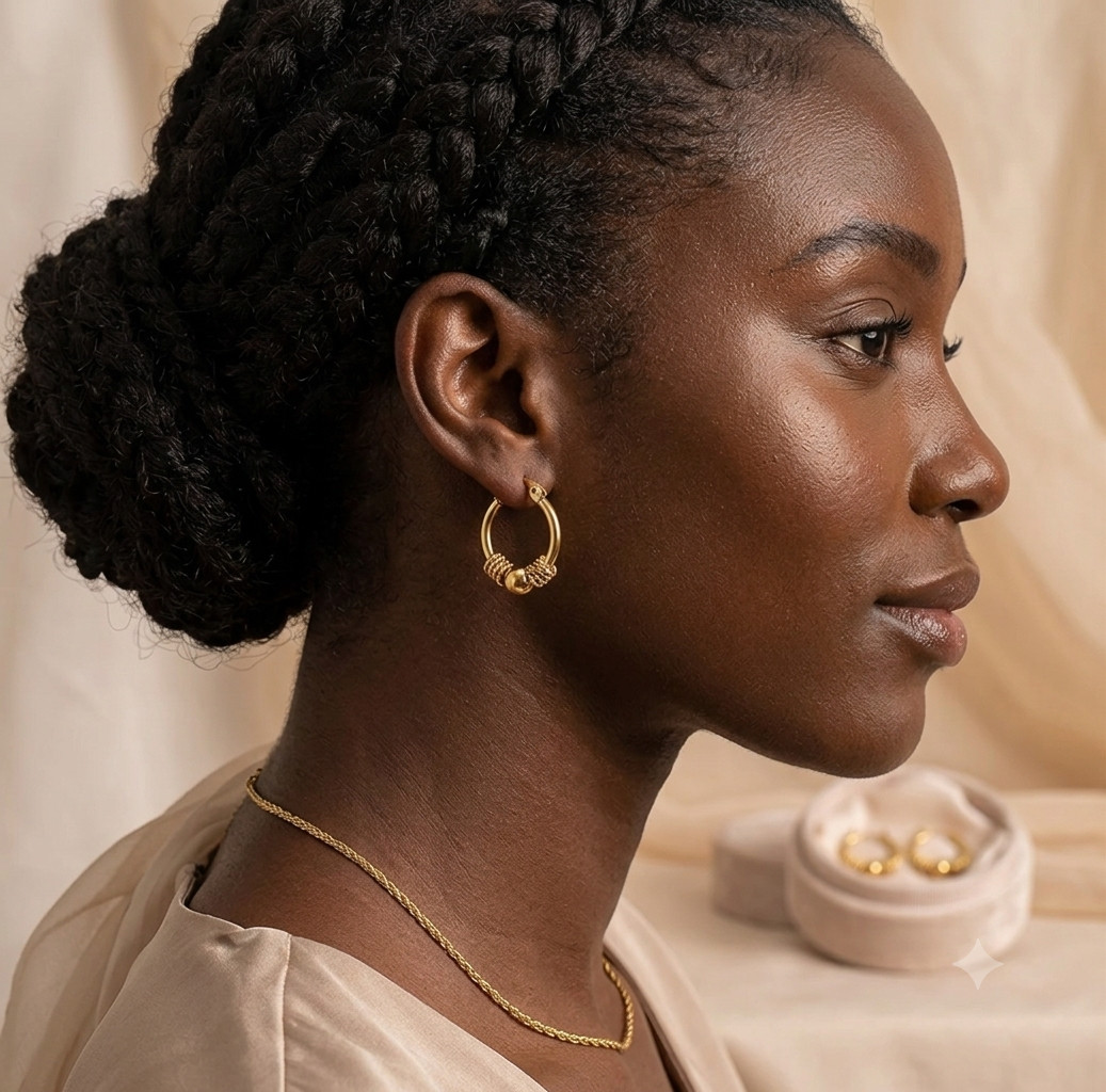 Elegant Gold Hoop Earrings with Twisted Rope and Bead Detail