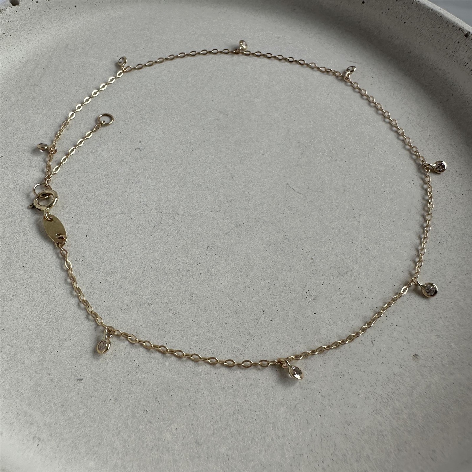9ct Gold & Clear CZ Crystal Anklet 10 Inches