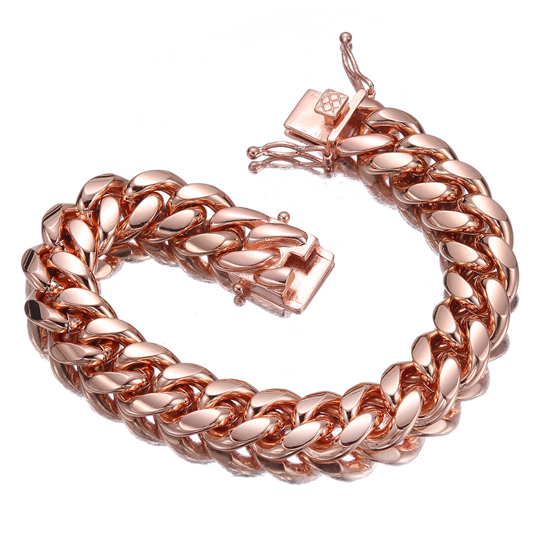 10mm/14mm Rose Gold Miami Cuban Link Chain Bracelet Bangle for Men Women 7-11in