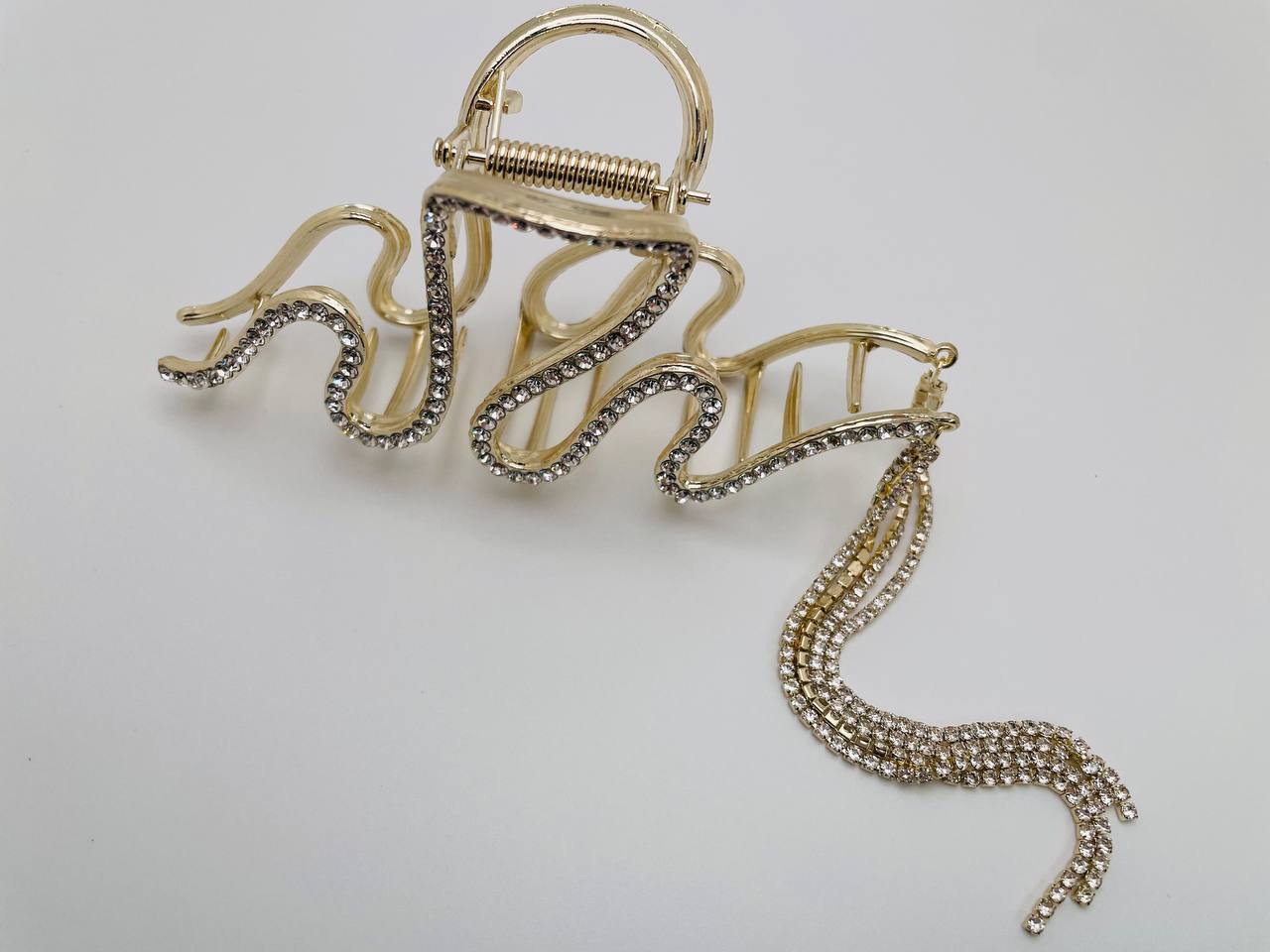 Crystal Hair Clip Rhinestone Large Snake Hair Claw Tassel Chain Flash Clamp Pin