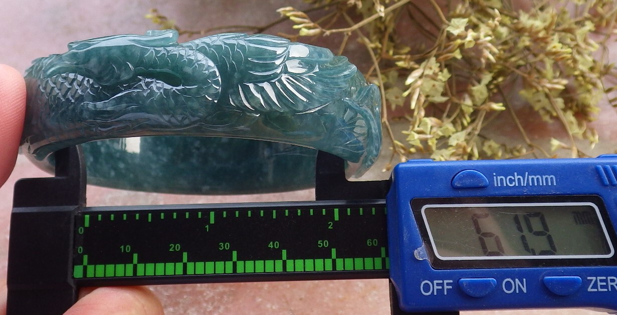 Certified Blue Green A JADE Jadeite Phoenix Bangle Bracelet 62mm 602375 AS