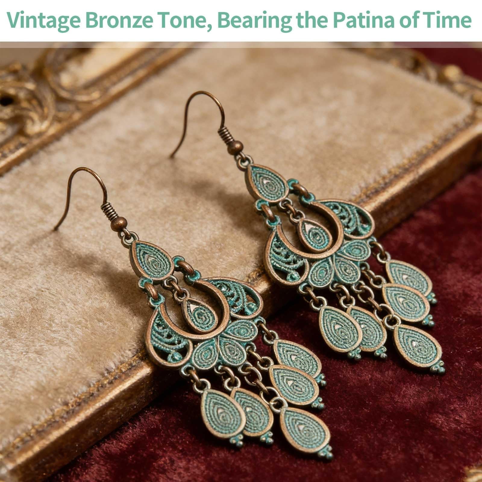Bohemian Vintage Bronze Chandelier Teardrop Flower Geometry Dangle Drop Earri…