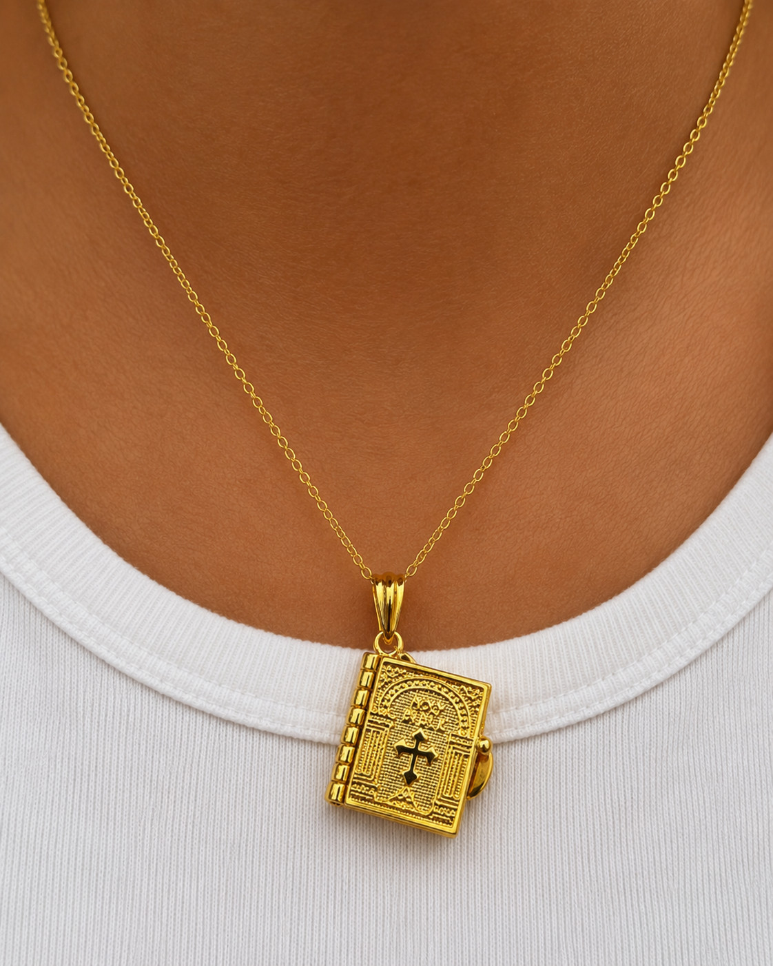 Holy Bible Book Pendant Necklace Christian Prayer Scripture Religious Jewelry
