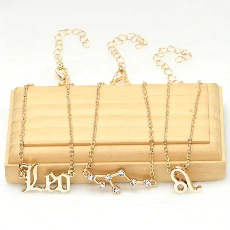3pcs 12 Constellation Zodiac Sign Pendant Necklace Clavicle Chain Women Jewelry