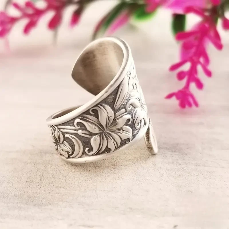 Elegant 925 Sterling Silver Charms Unique Fashion Flower Ring One Size Fit All