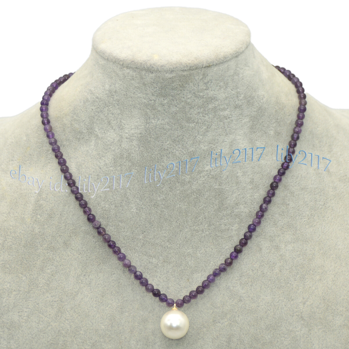 4mm Natural Purple Amethyst 14mm White Shell Pearl Pendant Necklace 16-36 inch