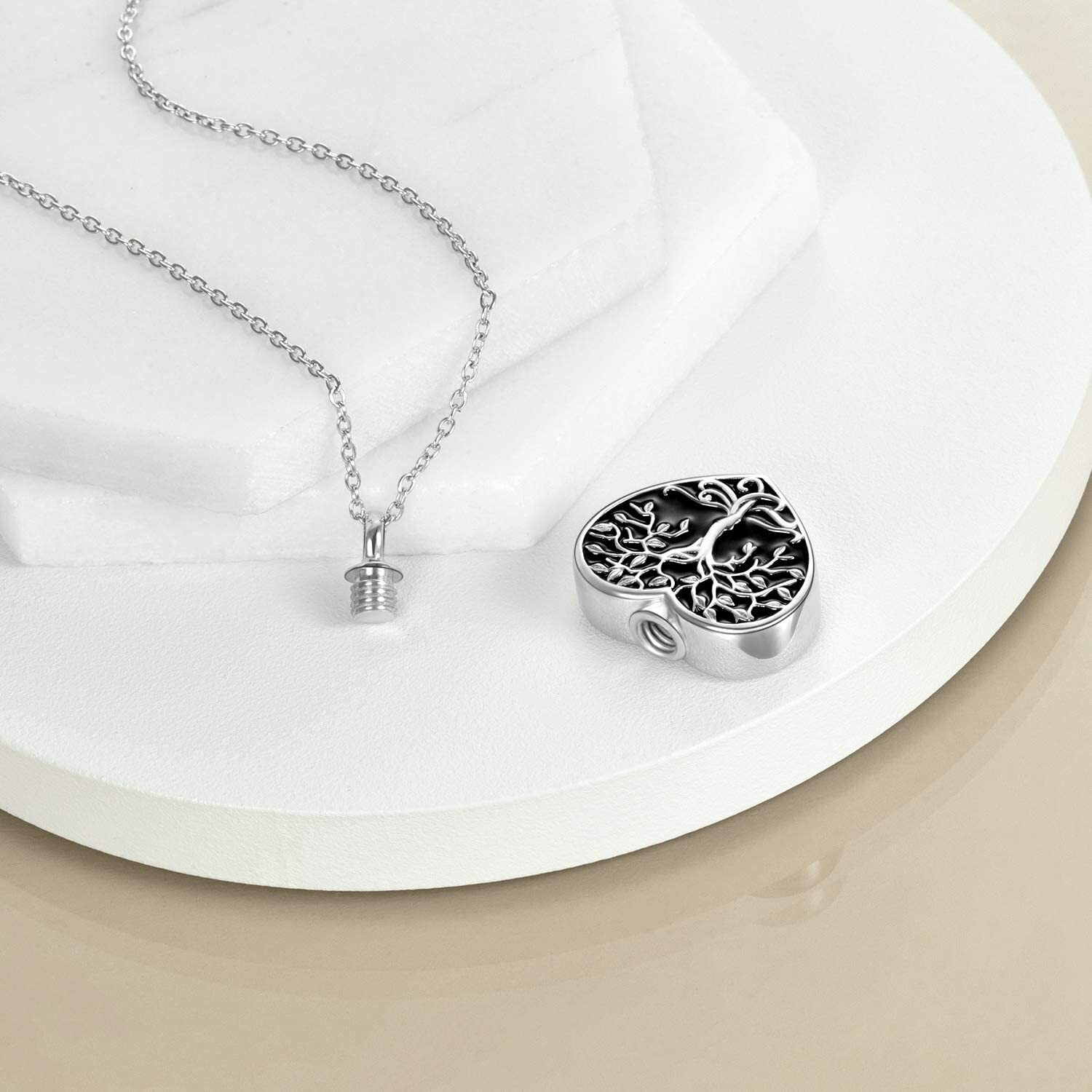 Sterling Silver Tree of Life Cremation Urn Necklaces for Ashes Heart Memorial