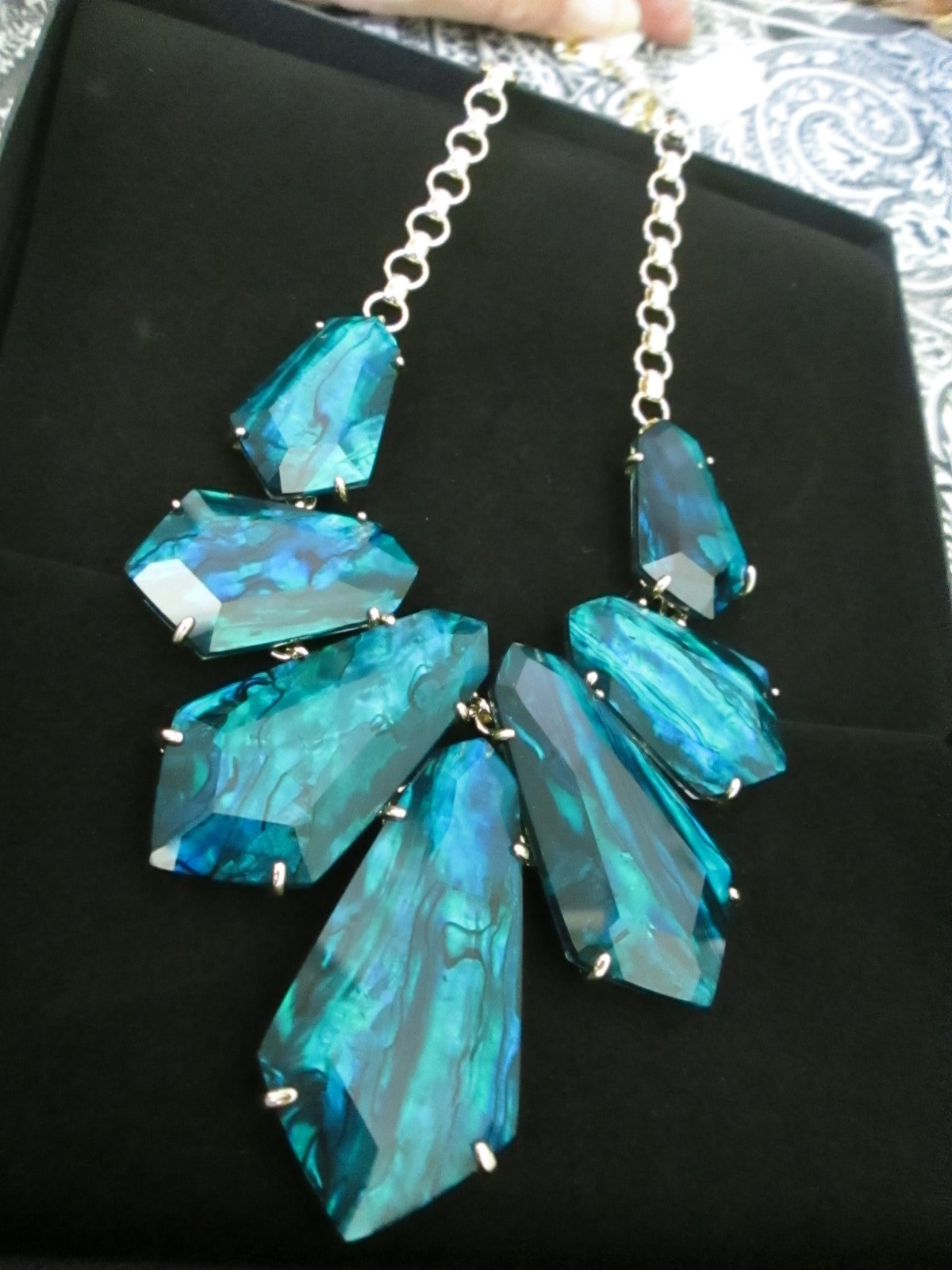Kendra Scott Loris Statement Necklace in Teal Green Illusion Gold Tone/NWT/$298.