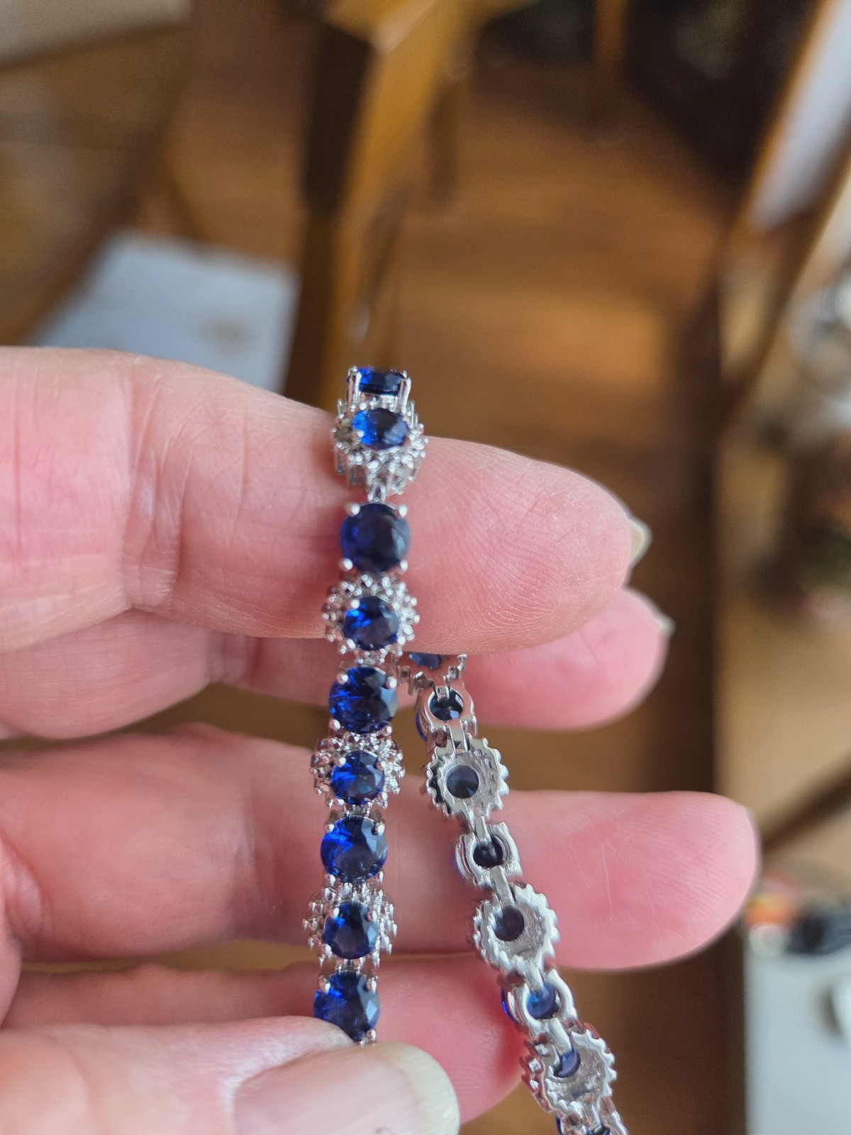 New Sterling Silver Simulated Sapphire Tennis Bracelet
