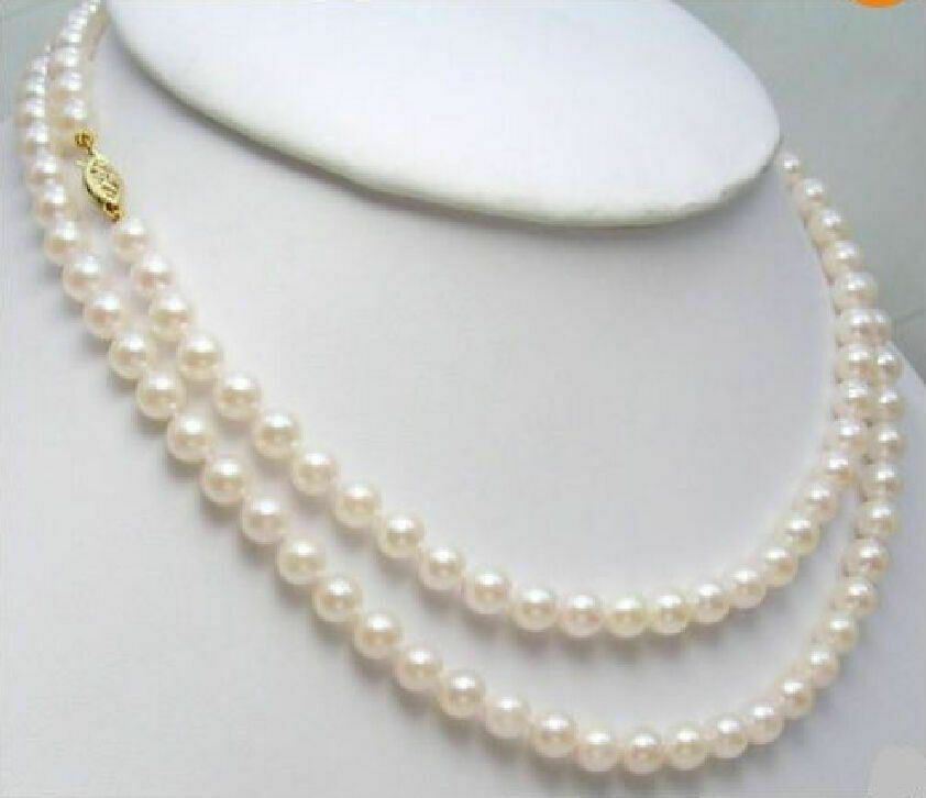 Natural Pearl AAA7-8mm Japanese White Pearl Necklace 14K Gold 16/36inch