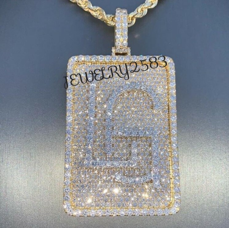 925 Silver Men’s Custom 3.22Ct Simulated Diamond Letter Dog Tag Pendant