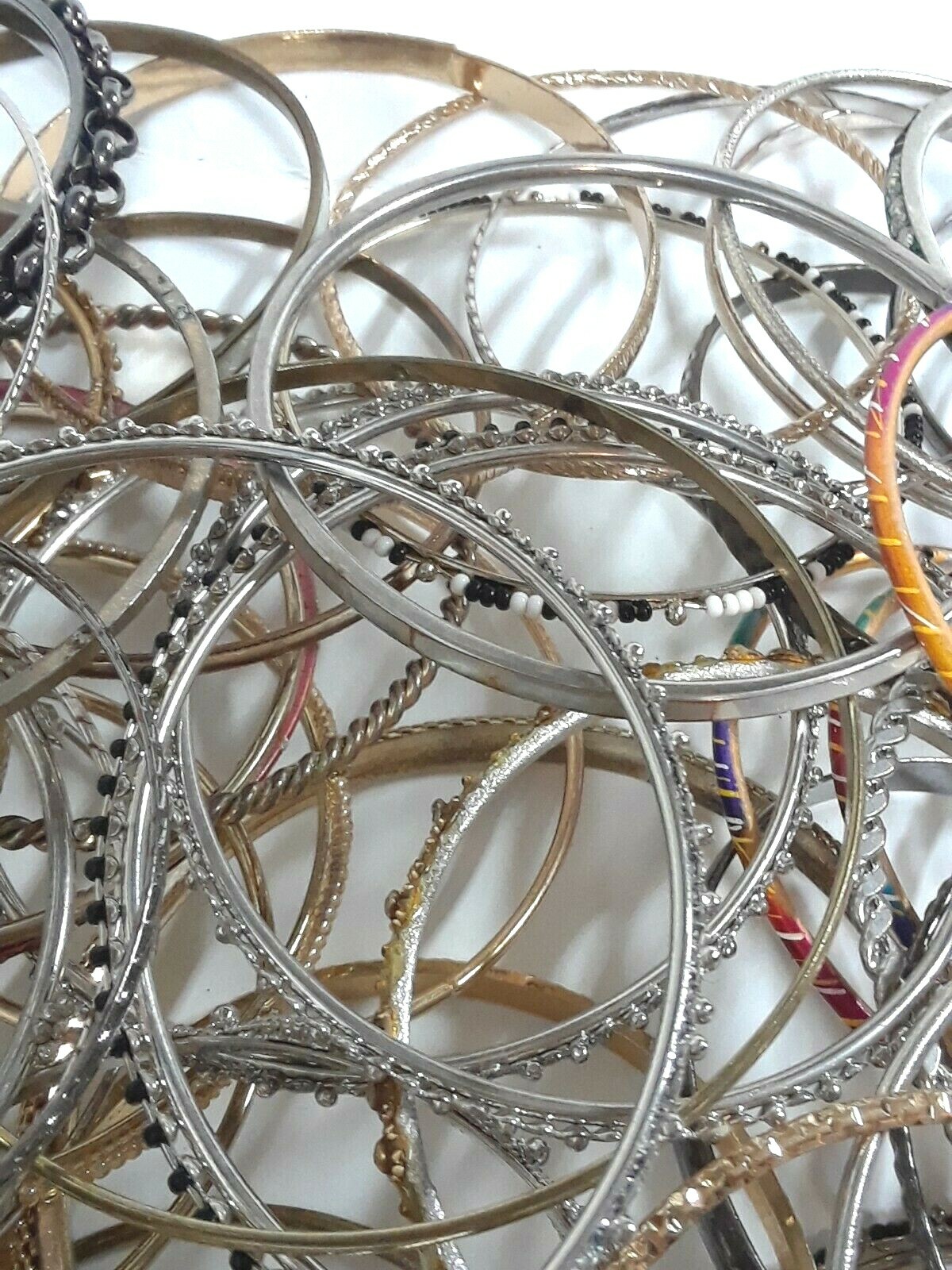 Bangle Bracelets. goldtone, silvertone, enamel, stones. Large lot. Adult size