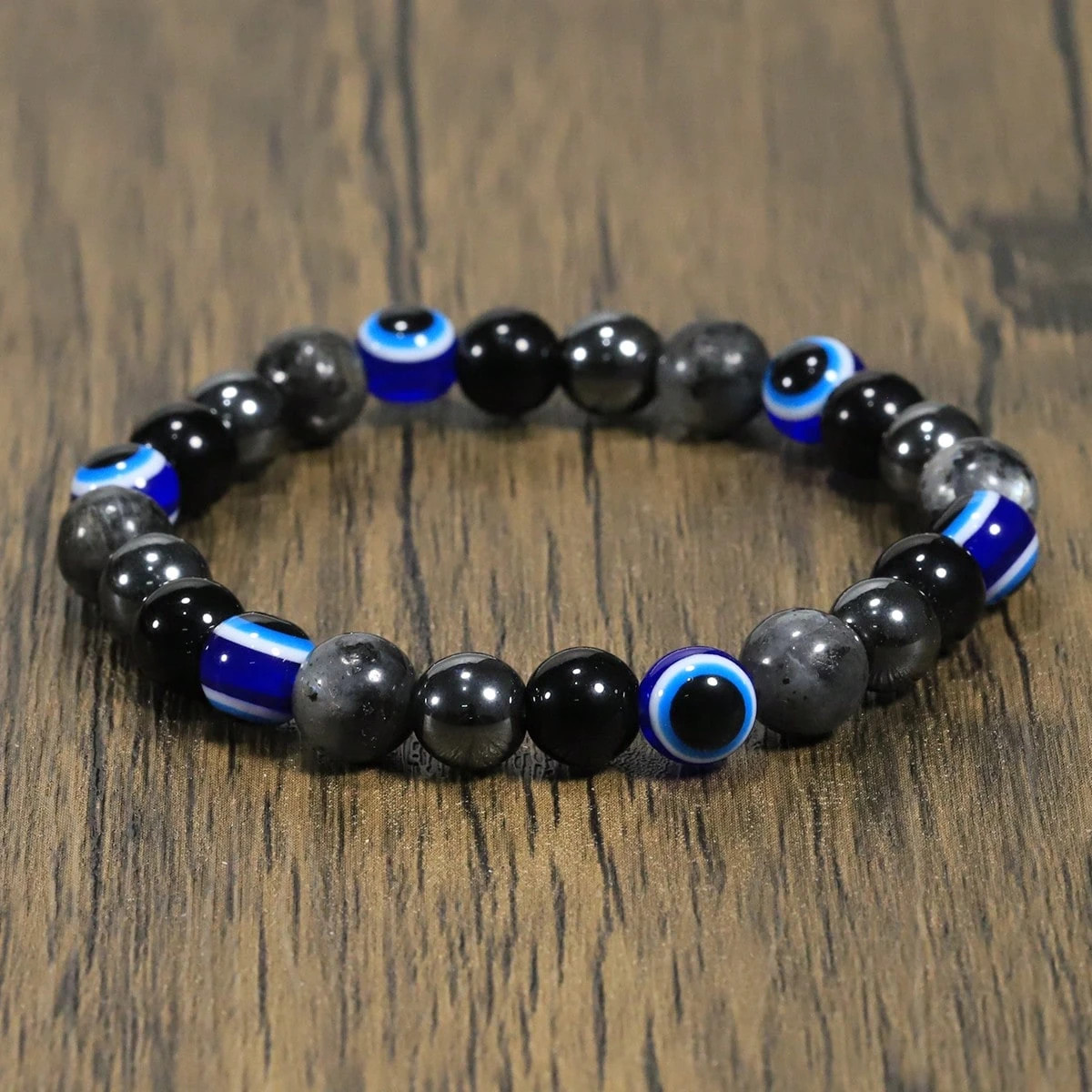 1pc Handmade Natural Stone Tiger’s Eye Devil’s Eye Beaded Bracelet, unisex