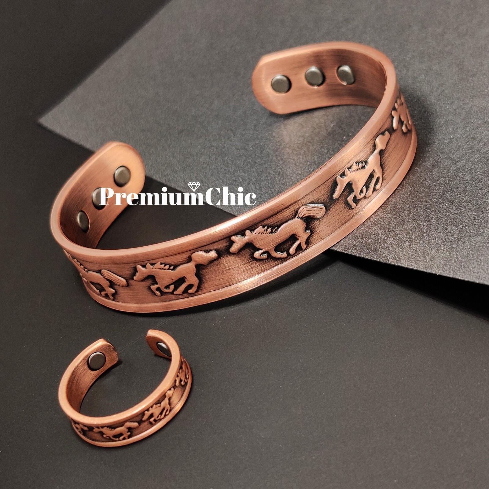 PURE COPPER Magnetic Bracelet & Ring Arthritis Pain Therapy Western Fashion Cuff