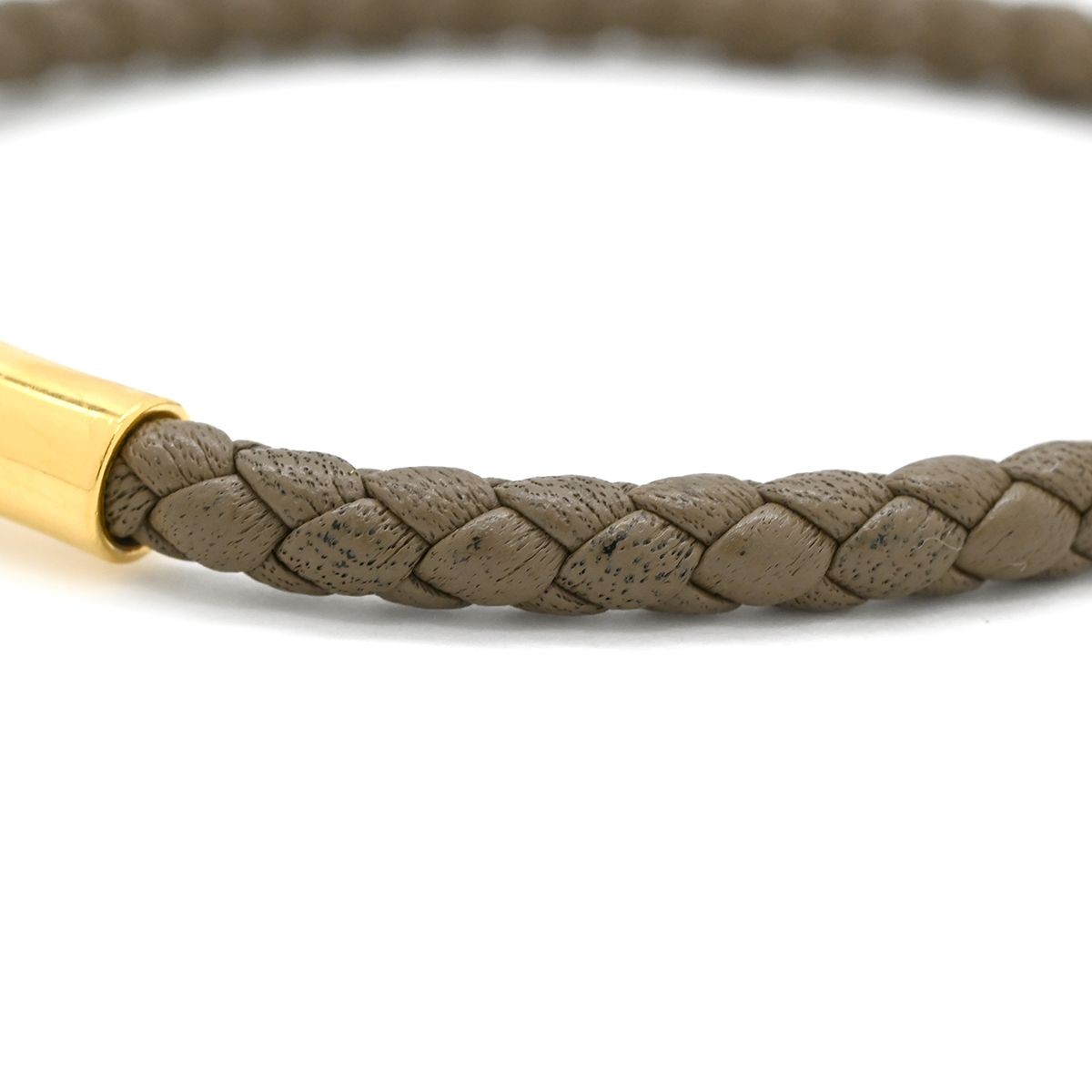 HERMES Jumbo Braided Leather Bracelet Etoupe Gold GP 17cm 6.7in Pre-owned
