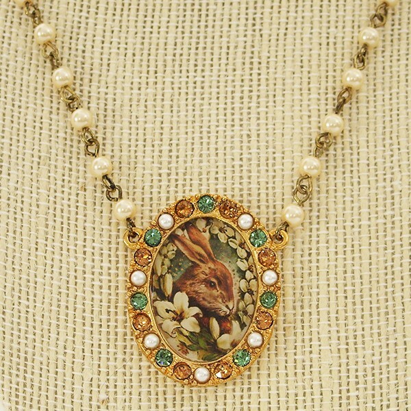 Sweet Romance Bunny in Lilies Garden of Bunnies Necklace Handmade in Los Angeles