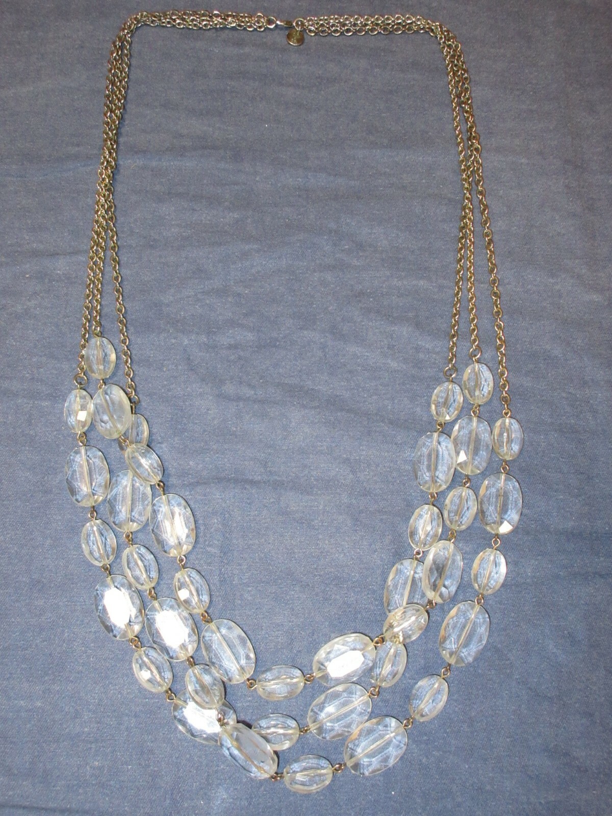 3 Strand Necklace by C.O. & Co – Many Clear Plastic Faceted Beads – 38 inches
