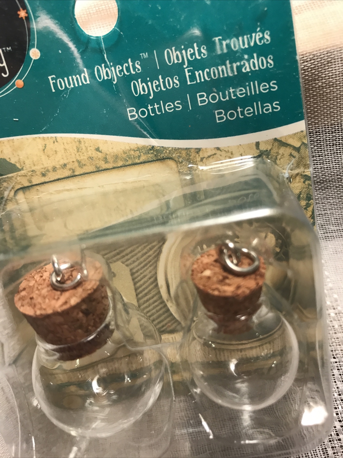 Found Objects Clear Round Bottles Corks 2pc NEW Jewelry Making Charms Pendent