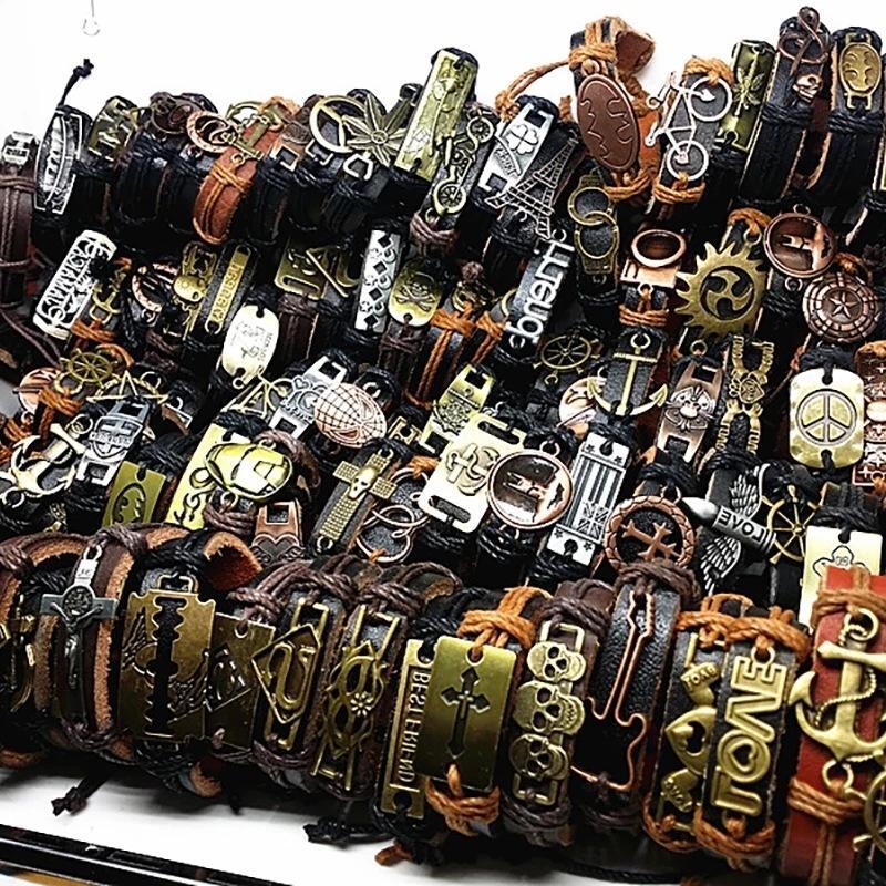 Bulk 20Pcs/Lot Leather Cuff Bracelets for Men’S Women’S Jewelry Party